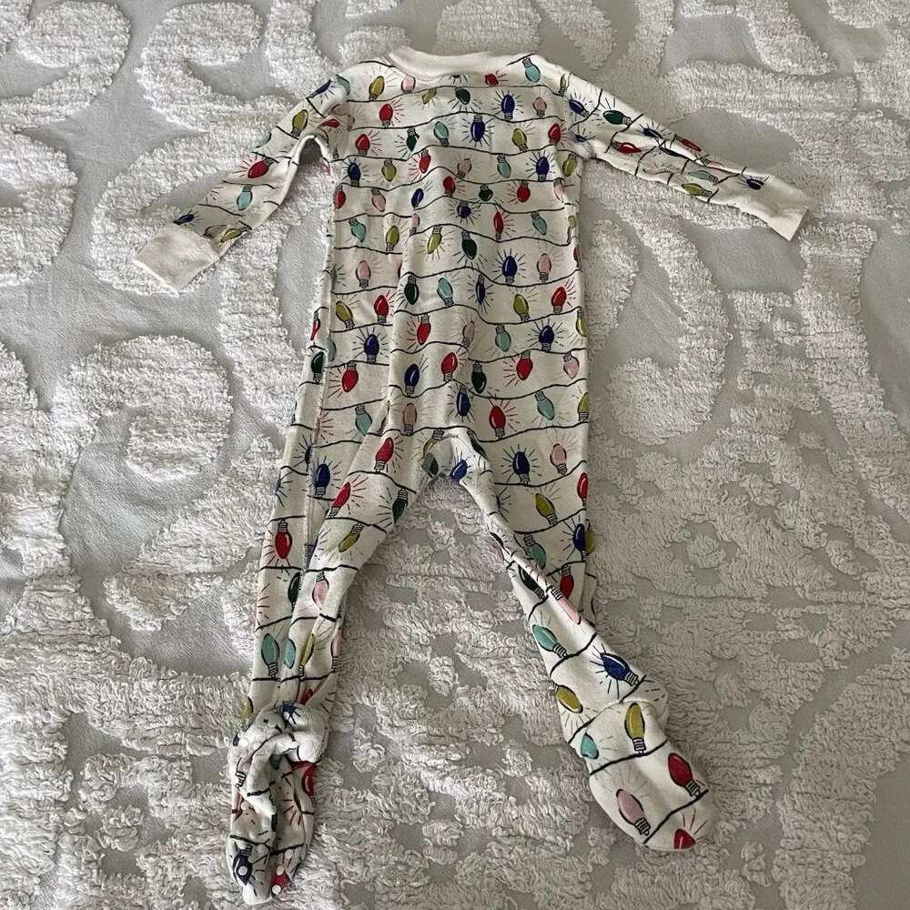 Hanna Andersson Christmas Lights Pajamas Zip Up 12-18 Months 100% Organic Cotton